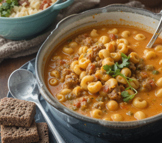 One pot macaroni cheeseburger soup