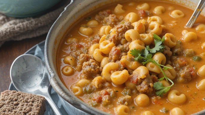 One pot macaroni cheeseburger soup