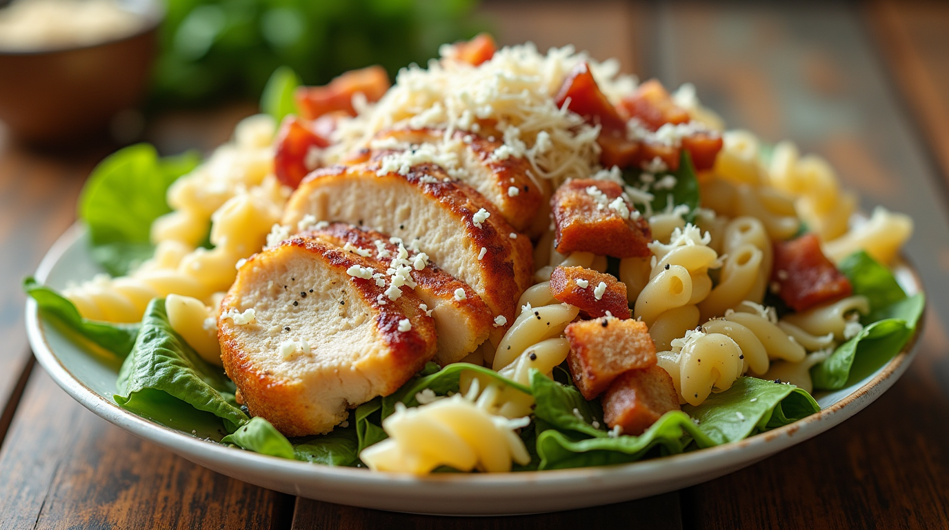 Chicken and bacon caesar pasta salad