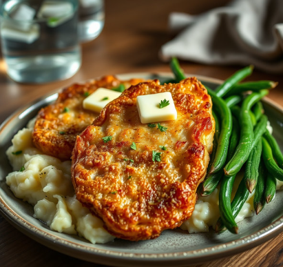 Crispy parmesan chicken with a rich garlic sauce – easy dinner idea!
