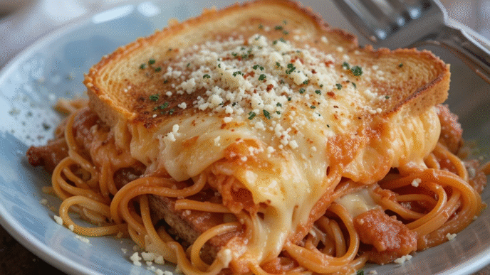 Spaghetti grilled cheese melt